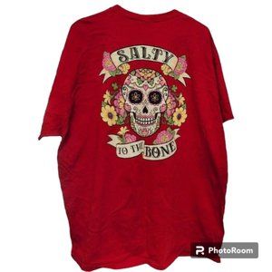 Skull Tee Red 3XL Unisex 'Salty To The Bone' Horror Halloween Goth 2 Sides